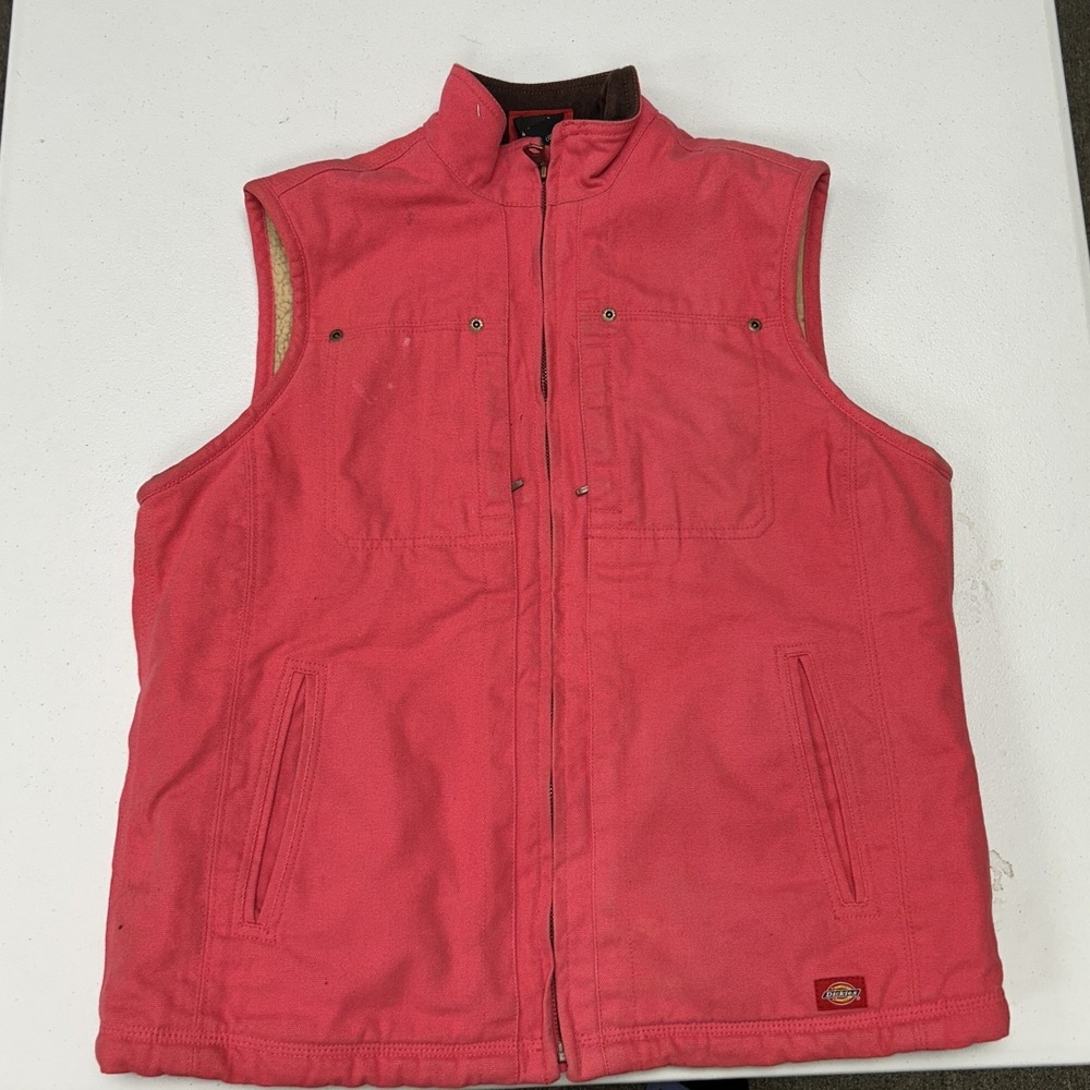 Dickies Canvas Vest Womens M Pink Sherpa Lined Full Zip Workwear Utility A4